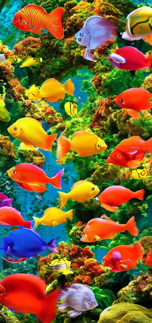 Prompt: tropical fish and flowers, wallpaper