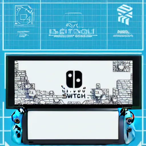 Image similar to a detailed blueprint of a Nintendo Switch