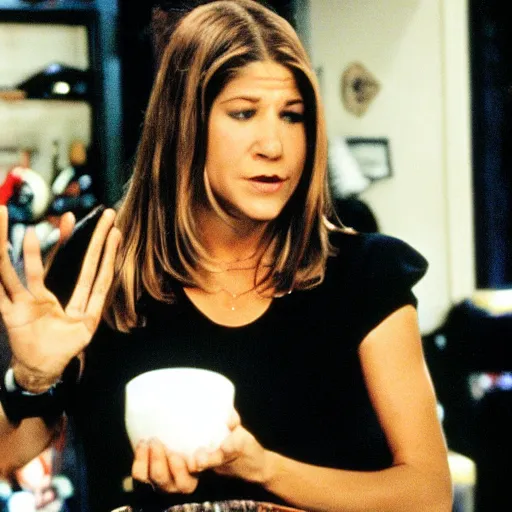 Prompt: Rachel Green performing forbidden black magic rituals