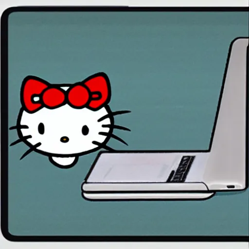 Image similar to oriental water painting of hello kitty programming on a macbook during the song dynasty