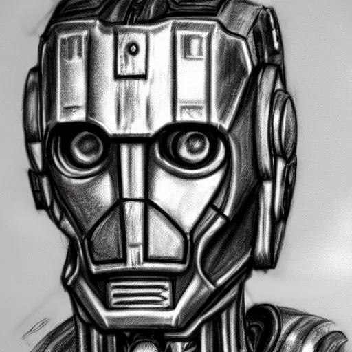 Image similar to david tennant as a cyberman, pencil sketch cinematic lighting, render, fantasy