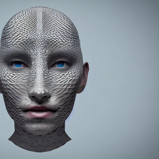 Prompt: beautiful face made with abstract fractal patterns, structural skin, clay render, rendered in octane, venation, voronoi patterns