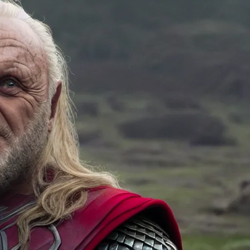 Image similar to Anthony Hopkins as Thor, in the movie Thor: Love and Thunder, cinematic portrait