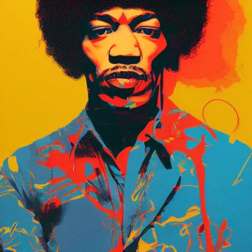 Image similar to portrait of jimi hendrix by sachin teng
