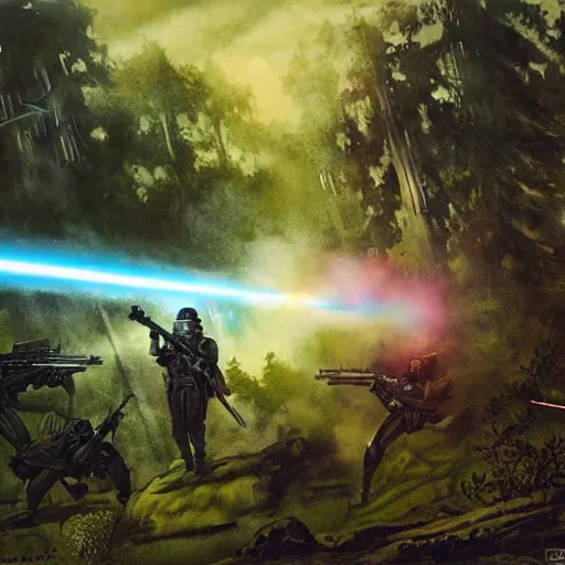 Image similar to battle of endor by dali, epic scope, cinematic lighting.