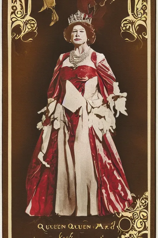 Image similar to photo of queen elizabeth ii as quin of cards from alice in wonderlands