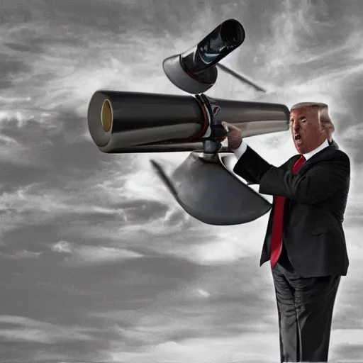 Image similar to donald trump carrying a rocket launcher, photograph, wsj, national geographic, photo