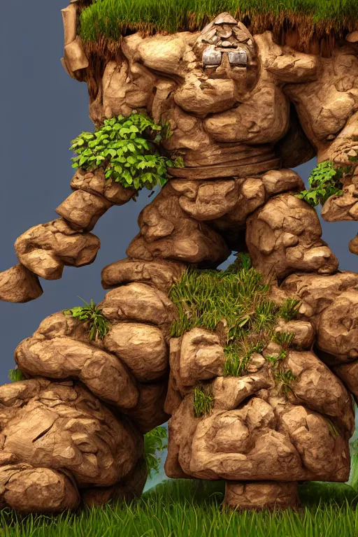 Image similar to zelda fantasy art giant golem troll wood rock greeble gemstone, global illumination ray tracing hdr fanart arstation by sung choi and eric pfeiffer and gabriel garza and casper konefal