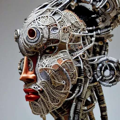 Image similar to close - up side view portrait of cyborg ( ( ( ( ( ( ( geisha ) ) ) ) ) ) ), robotic, machina, super intricate ornaments artwork.