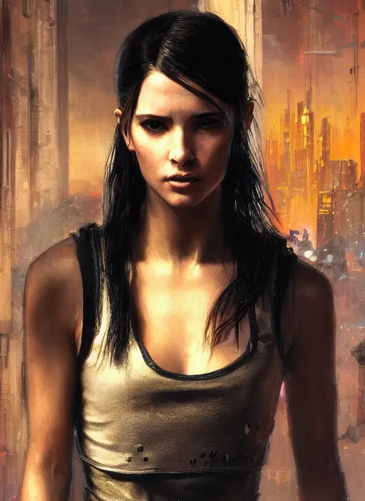 Image similar to 💃🏻. cyberpunk mercenary in a military vest ( blade runner 2 0 4 9, cyberpunk 2 0 7 7 ). orientalist portrait by john william waterhouse and james gurney and theodore ralli and nasreddine dinet, oil on canvas. cinematic, hyper realism, realistic proportions, dramatic lighting, high detail 4 k