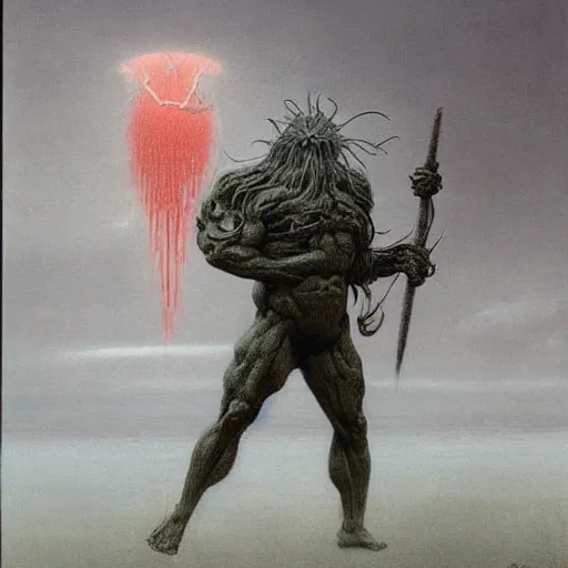 Prompt: thunder raijin concept, beksinski