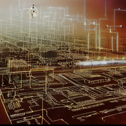 Image similar to the ethereal queen of technology bestows the gift of circuits to humanity. matte painting. fantastic.