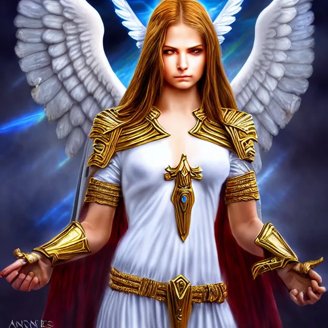 Image similar to beautiful angelic warrior with light powers, highly detailed, 4 k, hdr, smooth, sharp focus, high resolution, award - winning photo, anne stokes, photorealistic