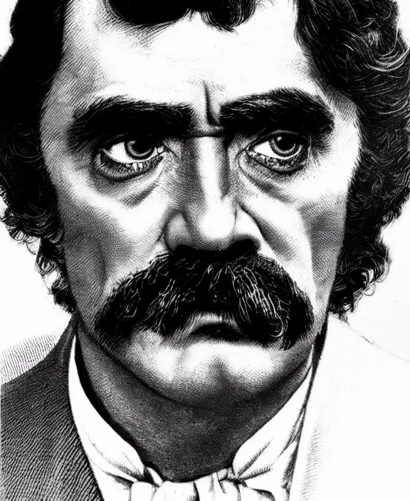 Image similar to Close-up portrait of Al Swearengen from Deadwood by Virgil Finlay