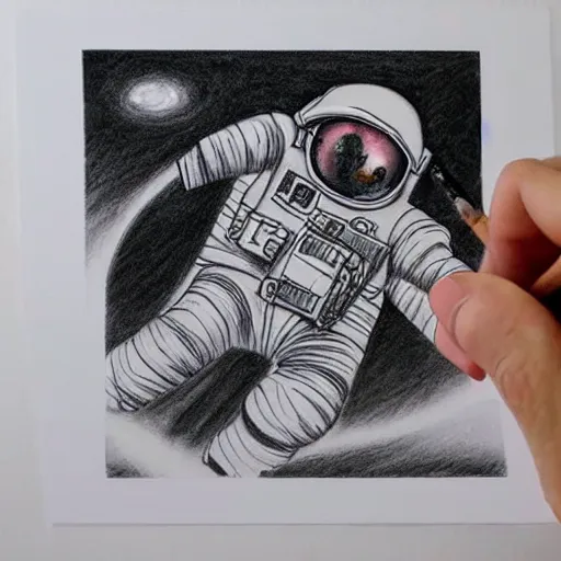 Prompt: pencil art, portait, highly detailed, epic, astronaut monkey holding hands with astronaut.