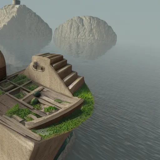 Prompt: riven, the sequel to Myst, 3d render, photorealistic