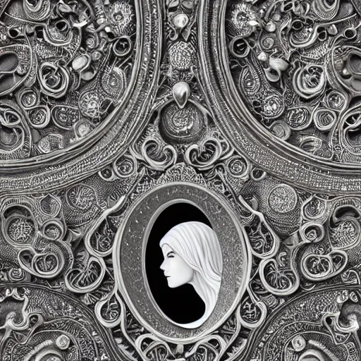 Prompt: portrait of moon goddess, 4 k, intricate and ornate, highly detailed, sharp focus, beautiful, background silver moon, age 2 0