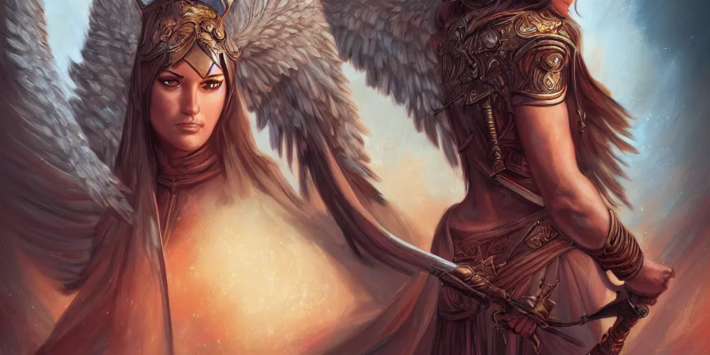 Prompt: female angel warrior. digital art, detailed by magali villeneuve