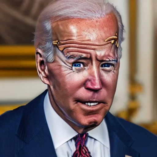 Image similar to joe biden is a steampunk cyborg, scifi, hyper realistic, 8 k