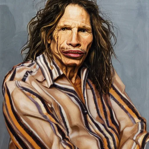 Image similar to high quality high detail painting by lucian freud, hd, portrait of steven tyler