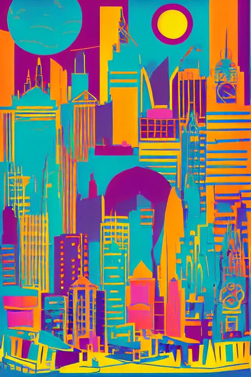 Image similar to minimalist boho style art of colorful melbourne, illustration, vector art