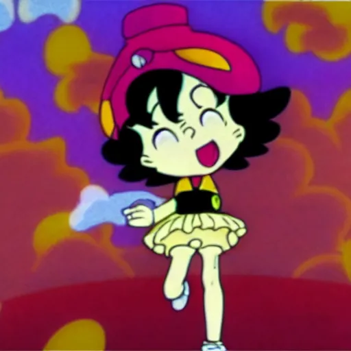 Prompt: Screenshot of the Japanese Shonen Anime Betty Boop OVA, vhs filter, cel animation