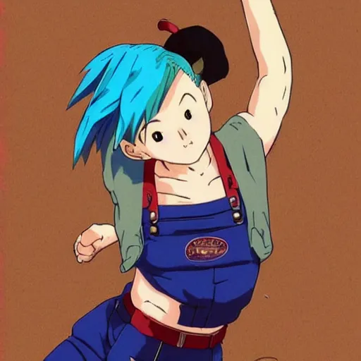 Image similar to a beautiful! boyish! natalie portman bulma from dragonball, alluring gravure! model, wearing hip hop mayan bomber jacket and leotard with native style overalls, bulky poofy bomber jacket with mayan patterns, guilty gear art style, trending on pixiv, painted by makoto shinkai takashi takeuchi studio ghibli, akihiko yoshida