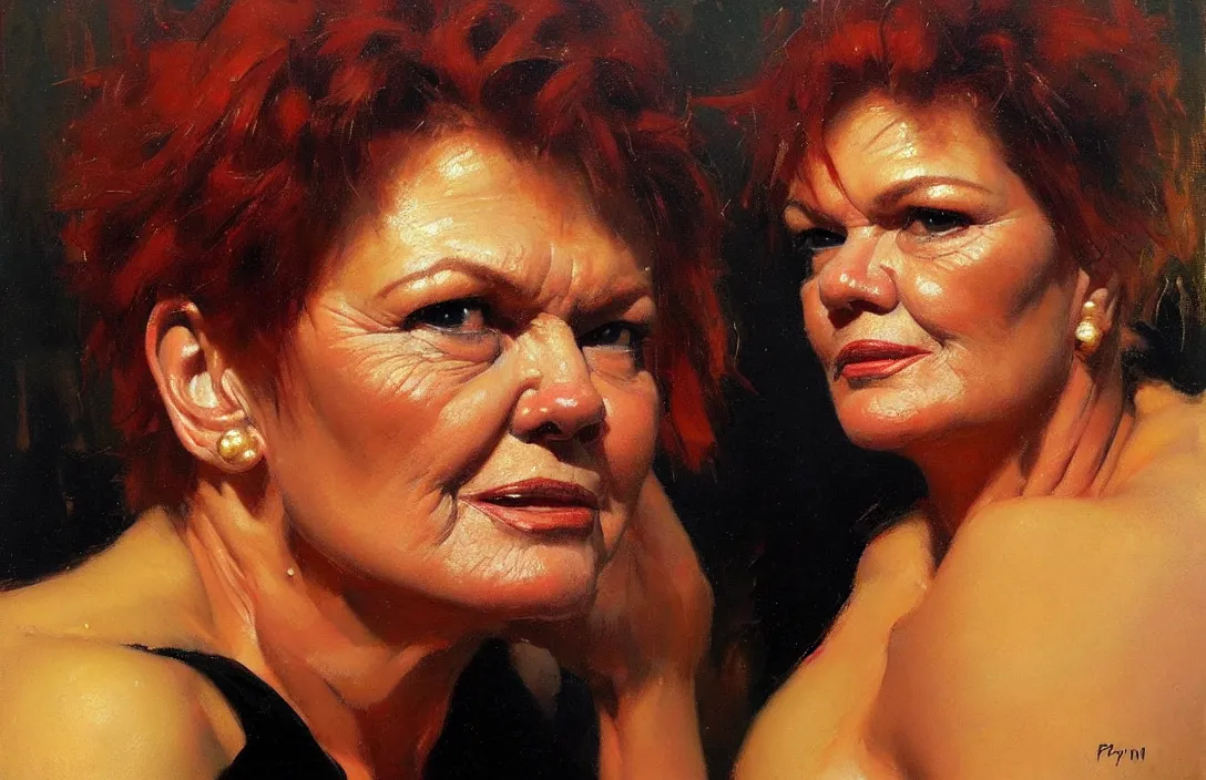 Image similar to portrait of pauline hanson!!!!!!!!!!!!!!!!!!!!!!!!!!!, detailed face, detailed painting, epic lighting, by ilya repin, phil hale and kent williams