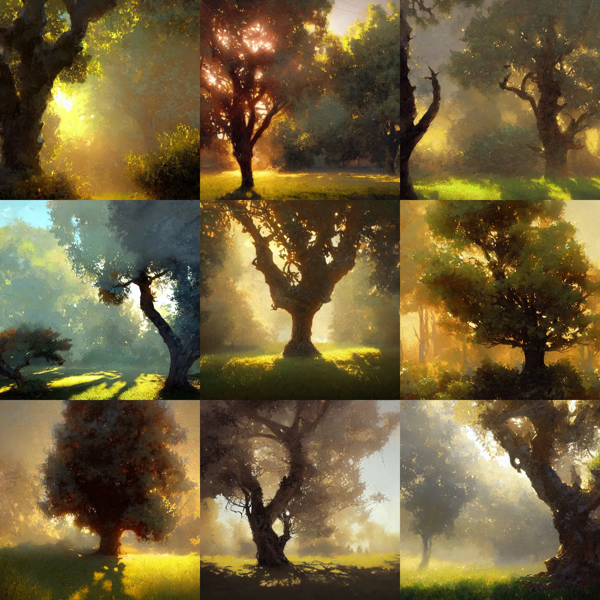 Prompt: digital art painting of a single tree in the middle of a front yard painted by craig mullins and gaston bussiere and greg rutkowski, dramatic lighting, close up