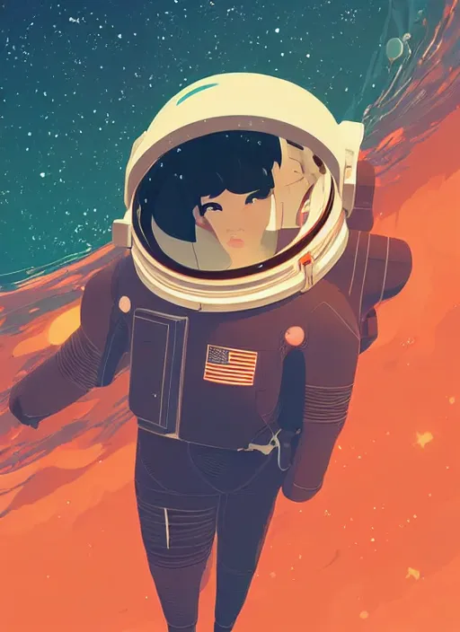 Image similar to an astronaut floating in space. clean cel shaded vector art. shutterstock. behance hd by lois van baarle, artgerm, helen huang, by makoto shinkai and ilya kuvshinov, rossdraws, illustration, art by ilya kuvshinov