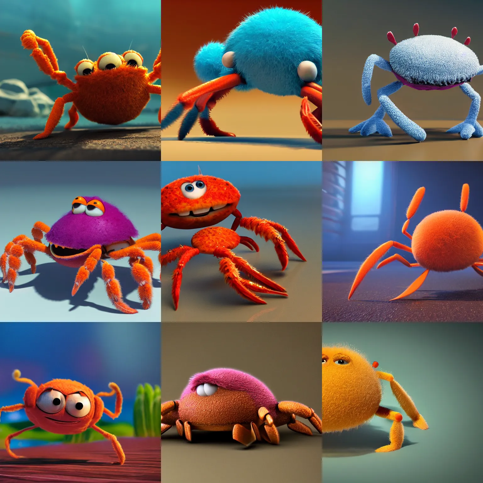 Prompt: fuzzy crab, pixar style, octane render,