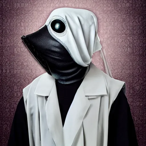 Image similar to teenage plague doctor prom photo. extremely lush lifelike detail. award - winning digital art by ansel adams, roger deakins, steichen. surreal scientific photoillustration, masterpiece, artstation, shutterstock polycount contest winner, biomorphic. child larva plague doctor