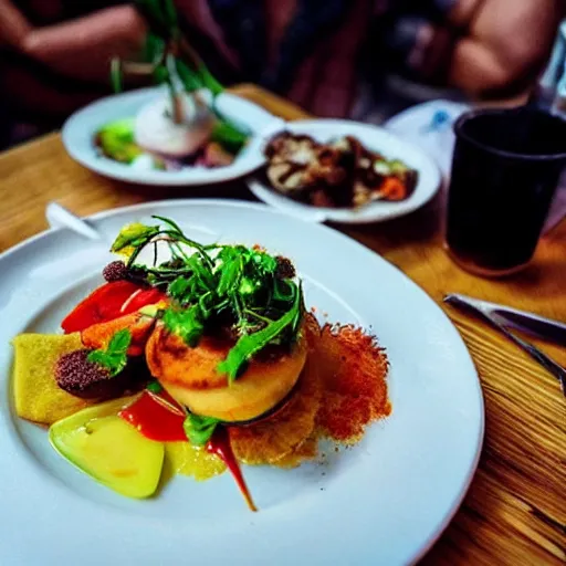 Image similar to instagram photo of food in restaurant, professional, 4 k