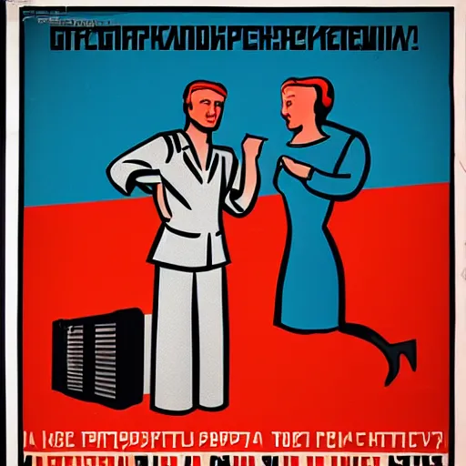 Image similar to soviet style propaganda poster of people hating technology