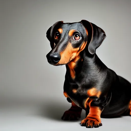 Prompt: realistic photo of a dachshund with enormous ears, studio lighting