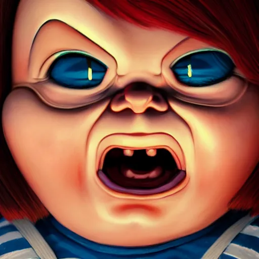 Image similar to face icon stylized minimalist screaming chucky doll, loftis, cory behance hd by jesper ejsing, by rhads, makoto shinkai and lois van baarle, ilya kuvshinov, rossdraws global illumination