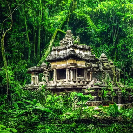 Image similar to a beautiful image of a temple in ruins in the middle of a jungle - i