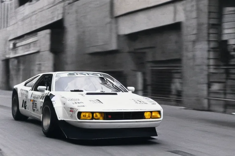 Image similar to single racecar 1 9 7 8 audi quattro, bmw m 1, movie still, vintage footage on tokyo streets, volumetric lighting, f 8 aperture, cinematic eastman 5 3 8 4 film