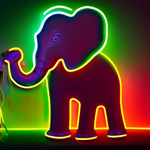 Prompt: an elephant in a neon world wearing a vr headset