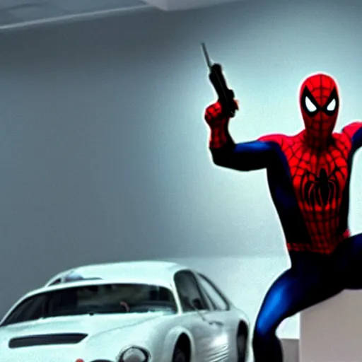 Prompt: James Bond as Spiderman , a film still