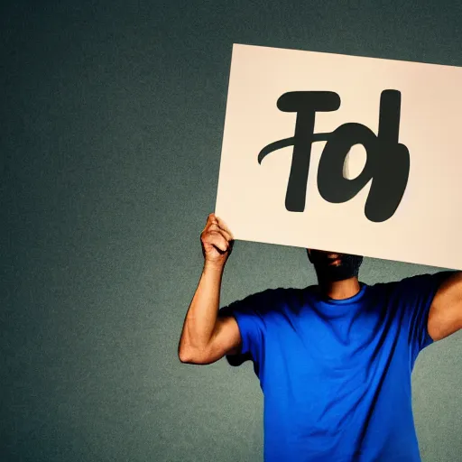 Prompt: man holding a sign that says “ thanks tobi ” in bold uppercase letters, madly grinning, studio light