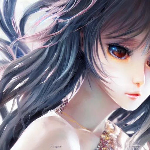 Image similar to dynamic composition, motion, ultra-detailed, incredibly detailed, a lot of details, amazing fine details and brush strokes, colorful and grayish palette, smooth, HD semirealistic anime CG concept art digital painting, watercolor oil painting of a young C-Pop idol girl, by a Chinese artist at ArtStation, by Huang Guangjian, Fenghua Zhong, Ruan Jia, Xin Jin and Wei Chang. Realistic artwork of a Chinese videogame, gradients, gentle an harmonic grayish colors.