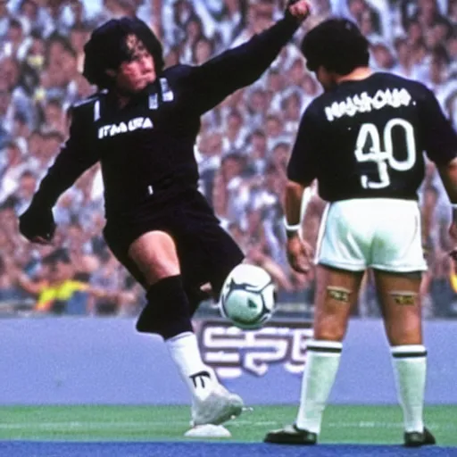 Prompt: Maradona scores penalty kick on Darth Vader, highly detailed