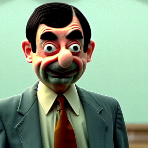 Image similar to mr. bean as ernie from ernie and bert. movie still. cinematic lighting.