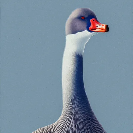 Image similar to portrait of an ethereal greylag goose made of blue and red light, divine, cyberspace, mysterious, dark high-contrast concept art