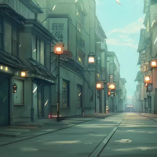 Image similar to a beautiful lonely street from an anime movie, romantic atmosphere, in the style of Tue Tue from ArtStation, digital art, 4k,