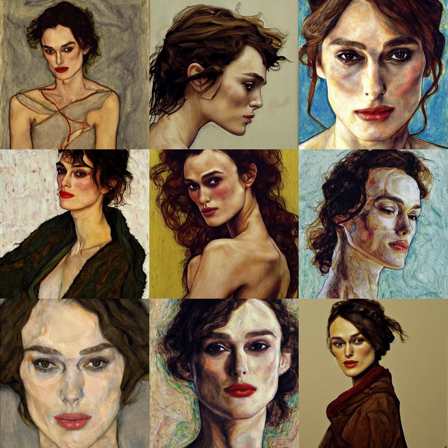 Prompt: a beautiful painting of Keira Knightley by Egon Schiele, trending on artstation