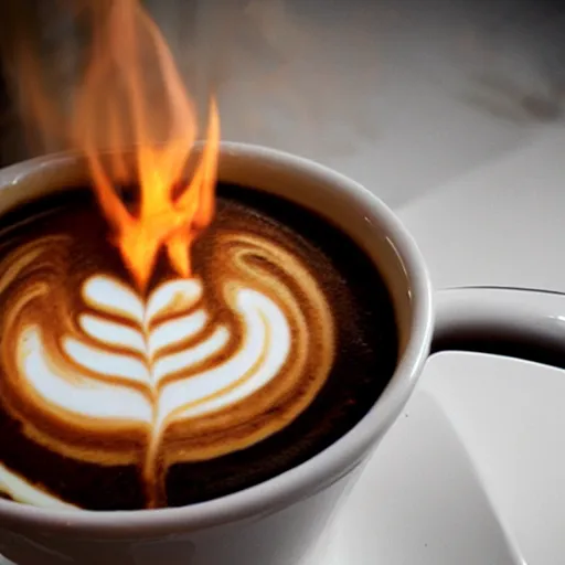 Prompt: latte art on fire