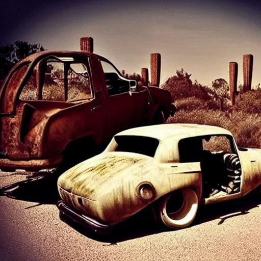 Image similar to madmax gangster vintage car