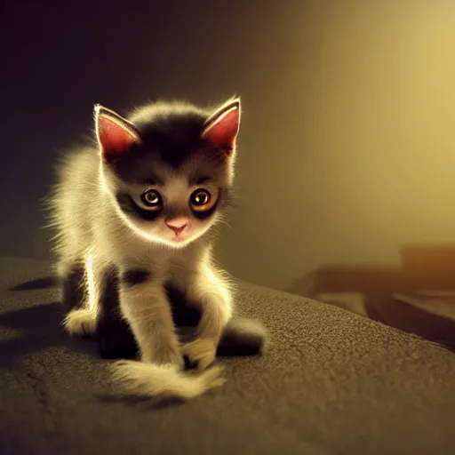 Image similar to evil kitten vampire, dramatic lighting, cinematic, establishing shot, extremely high detail, foto realistic, cinematic lighting, post processed, concept art, high details, cinematic, 8k resolution, beautiful detailed, photorealistic, digital painting, artstation, concept art, smooth, sharp focus, artstation trending, octane render, unreal engine